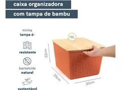 Caixa Organizadora Oikos com Tampa de Bambu 18 Litros Terracota - 2