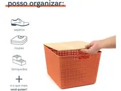 Caixa Organizadora Oikos com Tampa de Bambu 18 Litros Terracota - 3