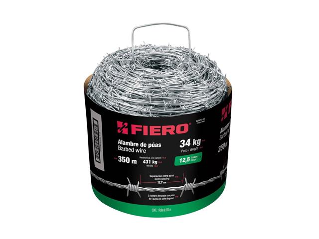 Alambre de púas Fiero Acero al carbono Calibre 12.5 rollo 34 Kg