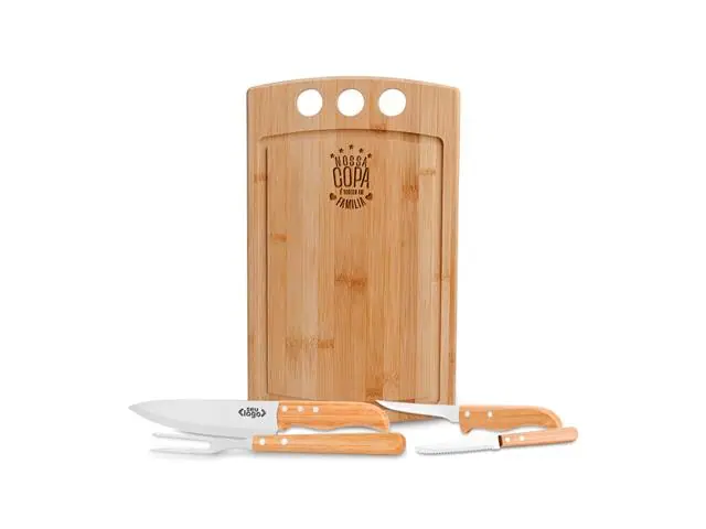 Conjunto para Churrasco e Cozinha em Bambu Inox Califórnia 6 Peças