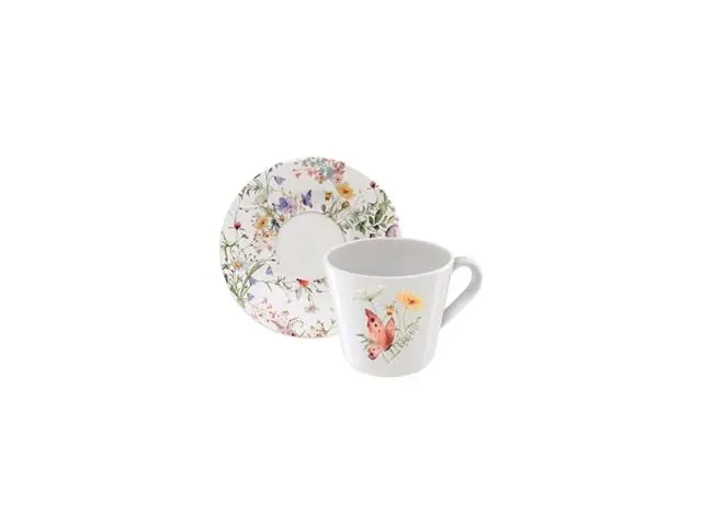 Kit Xicara e Pires Tramontina Ana Clara em Porcelana Decorada 6 peças