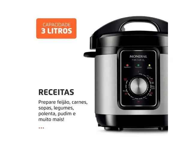 Panela de Pressão Elétrica Mondial PE-47-3L-I PraticCook 3 Litros 220V