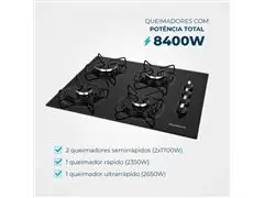 Cooktop a Gás 4 Bocas Mondial Preto/Inox CTG-01 Bivolt - 1