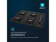 Cooktop a Gás 4 Bocas Mondial Preto/Inox CTG-01 Bivolt - 4