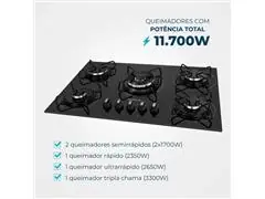 Cooktop a Gás 5 Bocas Mondial Preto/Inox CTG-03 Bivolt - 1