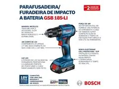 Furadeira Parafusadeira Impacto 18V Bosch GSB185LI-2B Sem Fio - 2