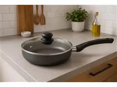 Frigideira Funda Alumínio 26Cm Antiaderente com Tampa de Vidro Preta - 1