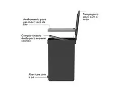 Lixeira de Pedal OU Trium 20 Litros com Duplo Compartimento Preto - 3