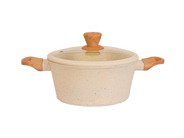 Cacerola Antiadherente Carol 26 cm Beige con Tapa de Vidrio