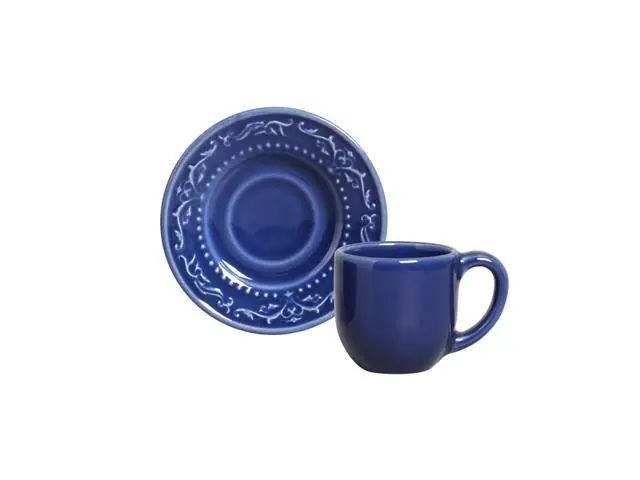 Conjunto 6 Xícaras de Café com Pires Porto Brasil Acanthus Azul Navy