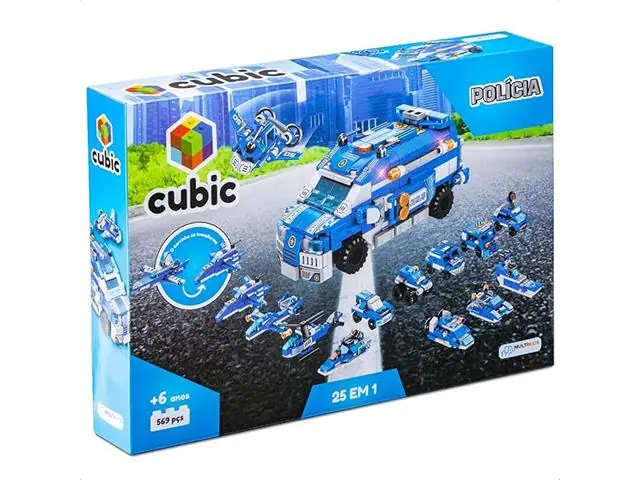 Blocos de Montar Cubic 25 em 1 Polícia 569 Peças Multikids BR1619