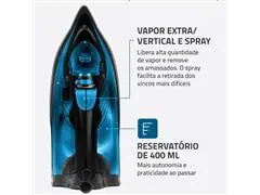 Ferro de Passar à Vapor Mondial F-53 Preto e Azul 1200W 220V - 3