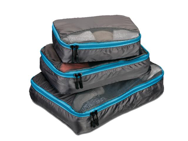 Tres bolsas de viaje impermeables color Gris con azul