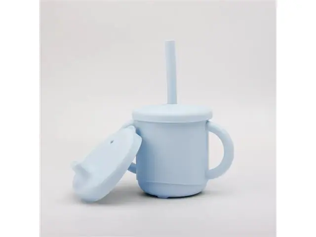 Copo de Silicone Infantil 2 em 1 Azul com Alça 270ml Petit Piá