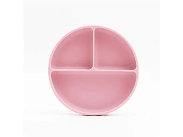 Prato Infantil Silicone com Divisórias e Ventosa Rosa Petit Piá