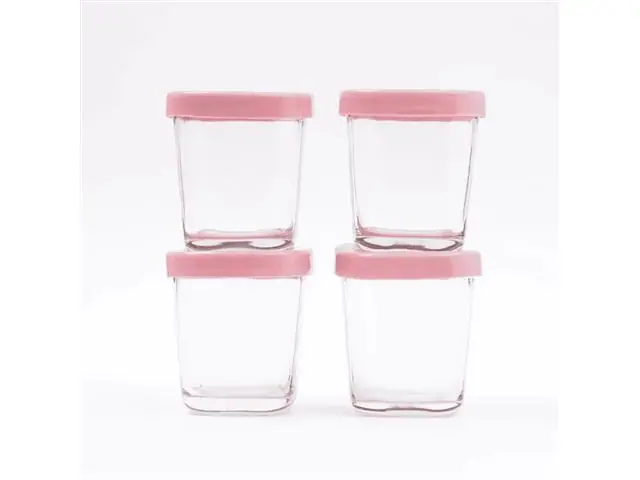 Kit 4 potes de vidro para leite e papinha Rosa 150ml Petit Piá