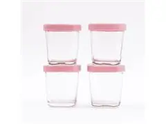 Kit 4 potes de vidro para leite e papinha Rosa 150ml Petit Piá
