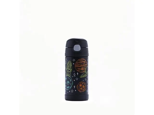 Garrafa Térmica Infantil Funtainer F401 Astronauta Preta Thermos 355ml