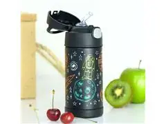 Garrafa Térmica Infantil Funtainer F401 Astronauta Preta Thermos 355ml - 1