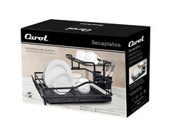Secaplatos de aluminio Carol 2 niveles, bandeja y cubiertero negro - 1
