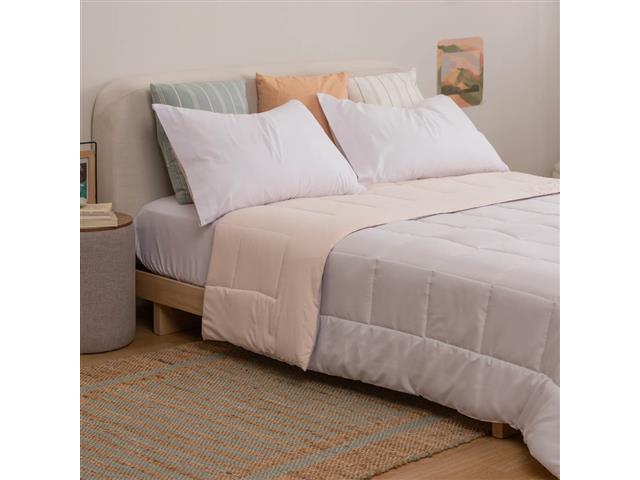 Acolchado Arredo Queen Reversible Microfibra Gris y Natural