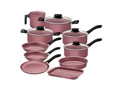 JOGO DE PANELAS TRAMONTINA LINZ ANTIADERENTE STARFLON MAX ROSA 10P