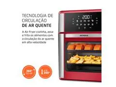 Fritadeira Air Fryer Forno Oven 12L Mondial Vermelho/Inox 2000W 110V - 3