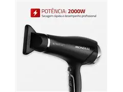 Secador de Cabelos Mondial Preto/Cromado Prata 2000W 110V - 1