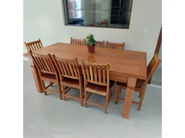 Conjunto Mesa e Cadeiras Rusticas Made Wood 8 Lugares Marrom Claro / A