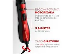 Escova Rotativa Ceramic Íon Turbo Mondial Vermelho/Preto, 1200W 110V - - 3