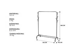 Arara Cabideiro Gadnic Móvel Destacável Para Roupas Com Ganchos - 4
