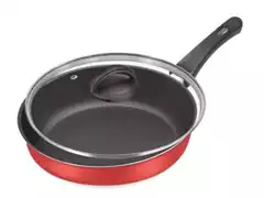 Frigideira Reta com Tampa de Vidro Fortaleza Vermelha 20 cm