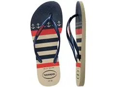 Chinelo Havaianas Slim Nautical Bege Palha/Marinho - 4