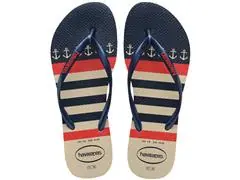 Chinelo Havaianas Slim Nautical Bege Palha/Marinho