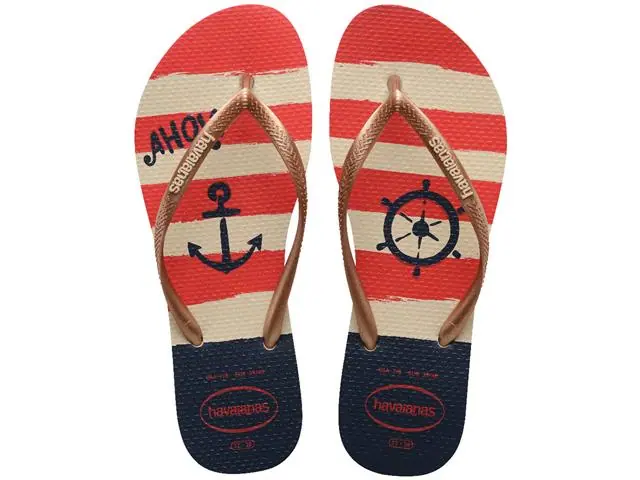Chinelo Havaianas Slim Nautical Bege Palha/Rose Gold