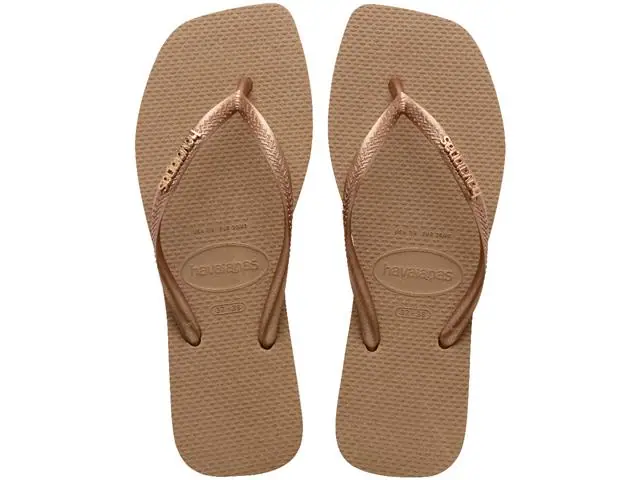 Chinelo Havaianas Sl Sq Logo Met Rose Gold/Rose Gold