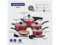 Jogo de Panelas Tramontina Turim Antiaderente Vermelho 8 pçs C/Pressão - 9