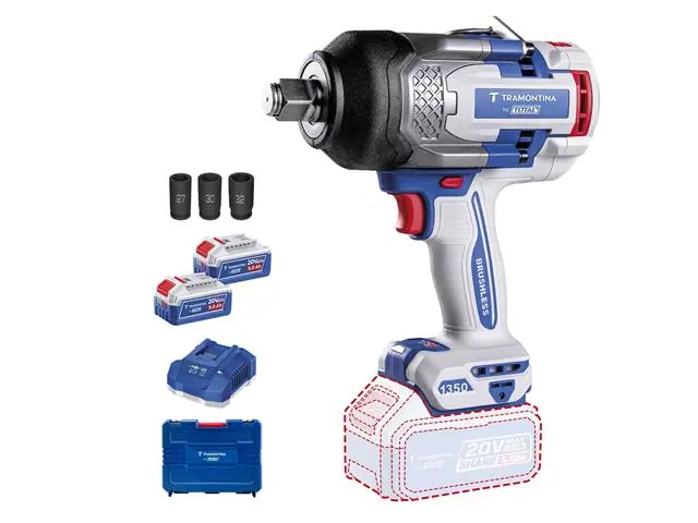 Chave Impacto 20V 1350Nm Kit 2Bat 5Ah + Maleta