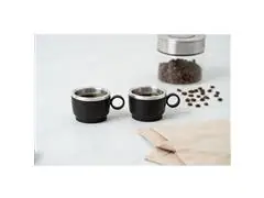 Xícaras Café Tramontina Empilháveis Inox ABS Preto c/ Alça 2p - 2