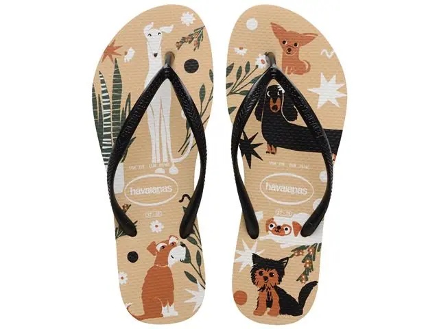 Chinelo Havaianas Slim Pets Dourado/Preto Tam 33-34