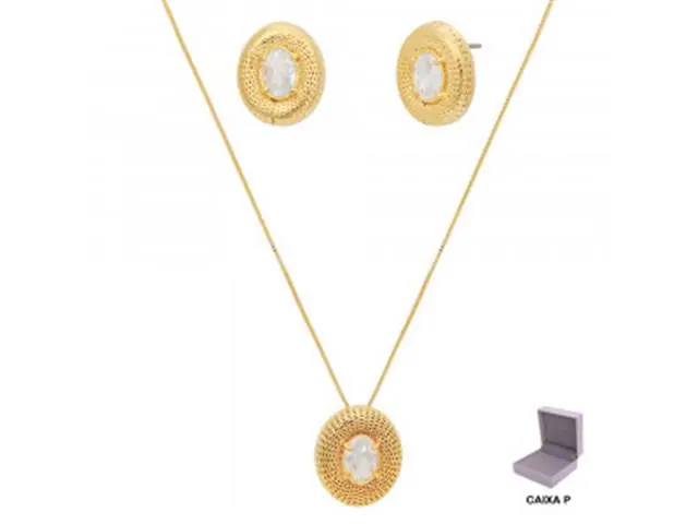 Conjunto oval Morana zircônia dourado 40cm + 5cm