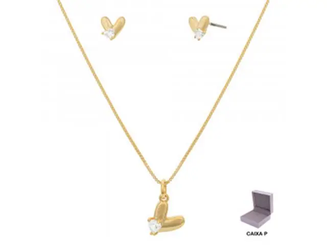 Conjunto coração Morana zircônias dourado 45cm + 5cm
