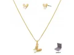 Conjunto coração Morana zircônias dourado 45cm + 5cm - 0