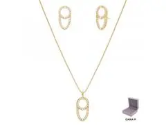 Conjunto vazado Morana em zircônias dourado 40cm + 5cm