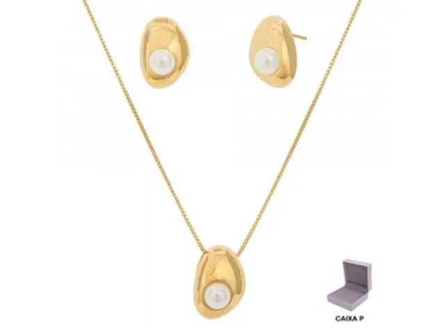 Conjunto liso Morana pérolas veneziana dourado