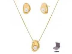Conjunto liso Morana pérolas veneziana dourado - 0