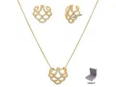 Conjunto Morana cravejado zircônias dourado 40cm + 5cm