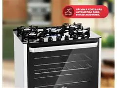 Fogão de Piso Fischer 5 Bc FIT LINE Gás Trempe IRON Bivolt Preto