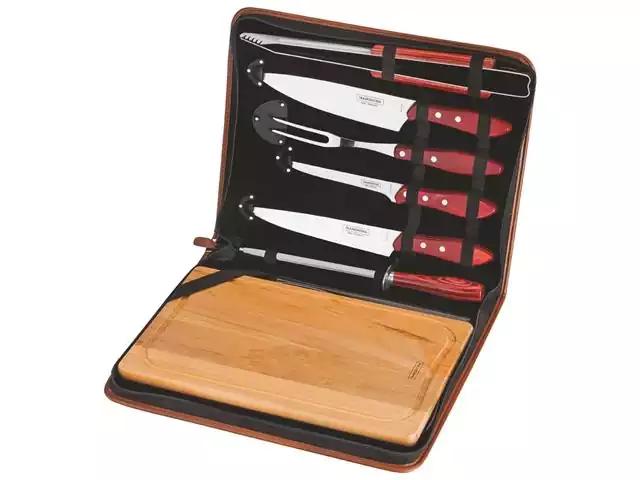 Kit para Churrasco Tramontina Polywood Cabo Vermelho 8 Peças