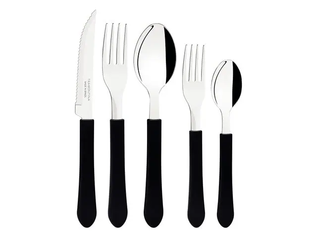 Faqueiro Tramontina Leme Lâminas em Aço Inox e Cabos Preto 20 Peças